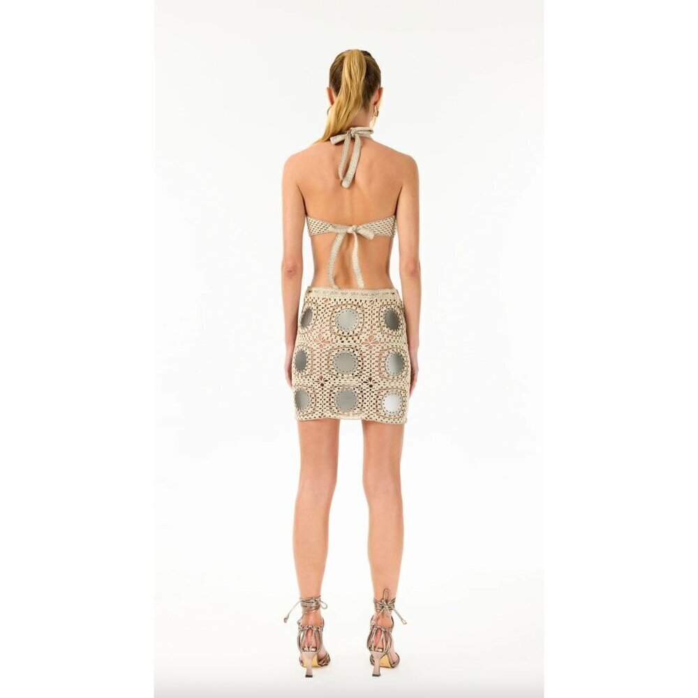 My Beachy Side Crochet Mini Skirt Stone Grey Bronze Womens Size Large - Picture 3 of 7